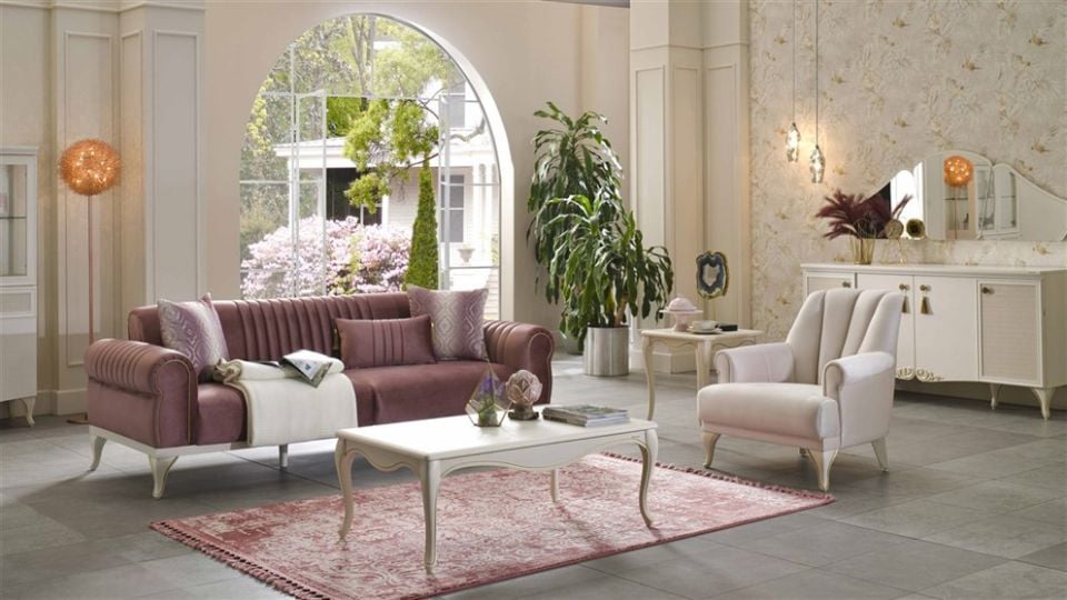 Bellona Perlino Koltuk Takımı Krem - Gül Kurusu